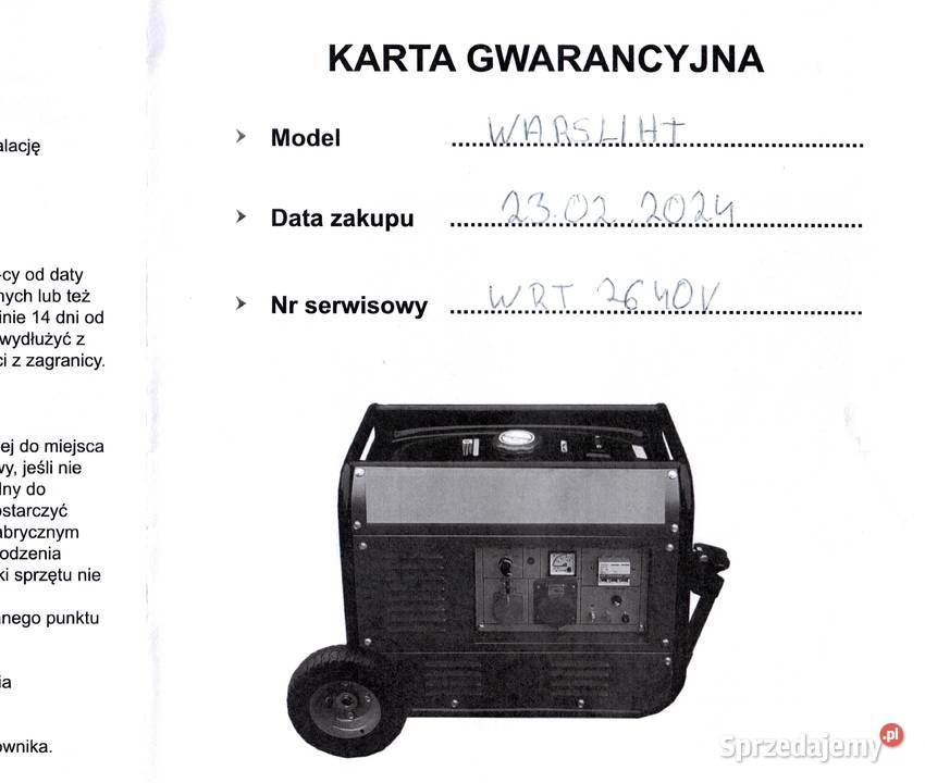 Agregat prądotwórczy WARSLIHT WRT2640V Wiśniowa Góra