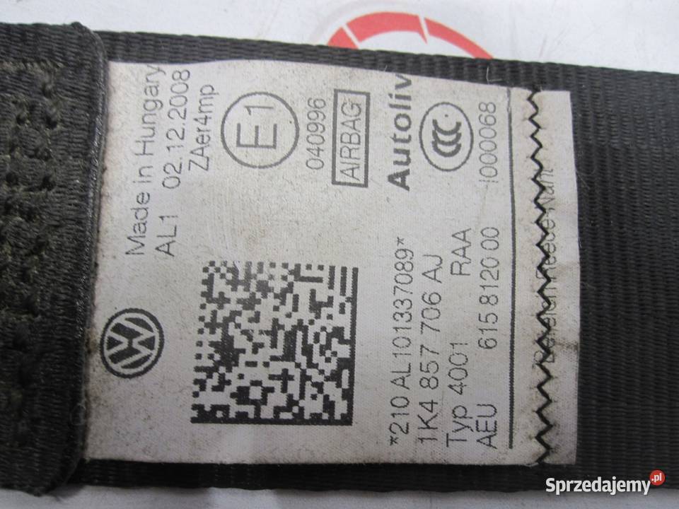 VW GOLF VI 09r pas bezpieczeństwa prawy przód osobowe świętokrzyskie