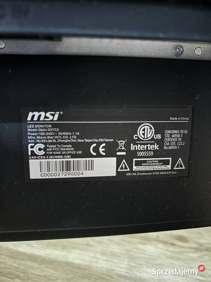 Sprzedam monitor msi 27 zakrzywiony Elektronika sprzedam