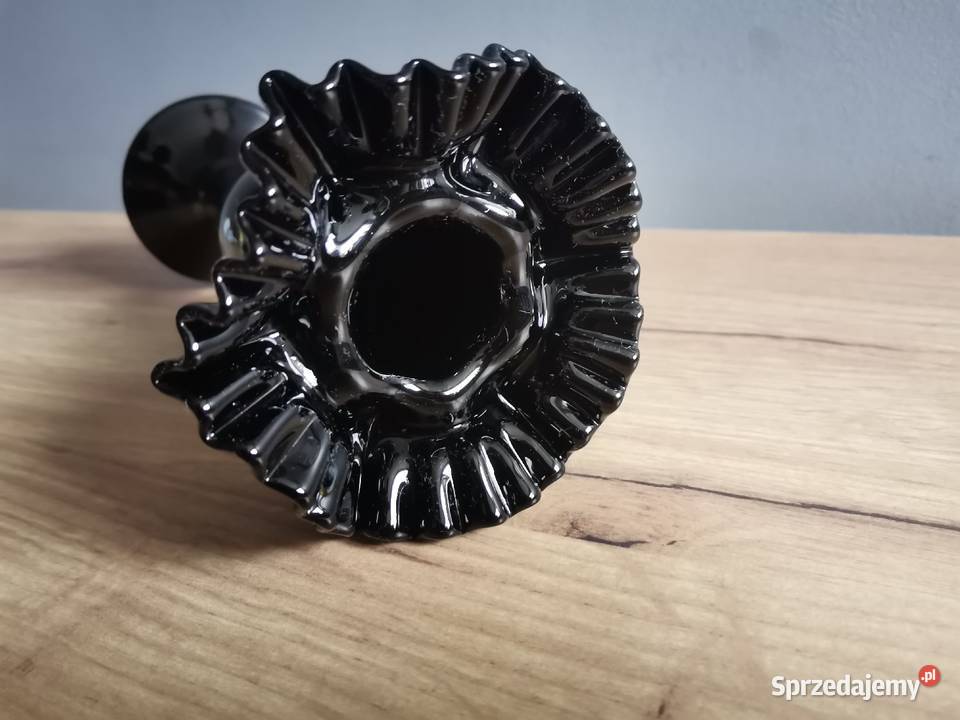 Stary czarny wazon szkło hialitowe design PRL