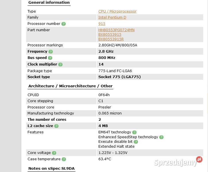 Procesor 28Ghz4M800 SL9DA Pentium D s775 Cores 2 Gdańsk