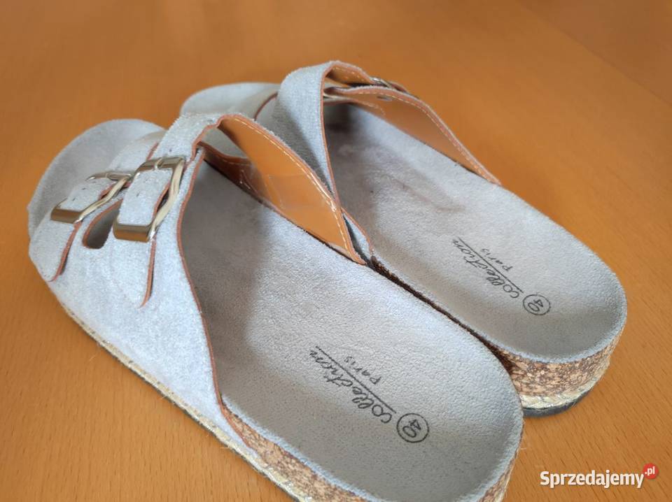 klapki birkenstock szare skóra zamsz klamry na