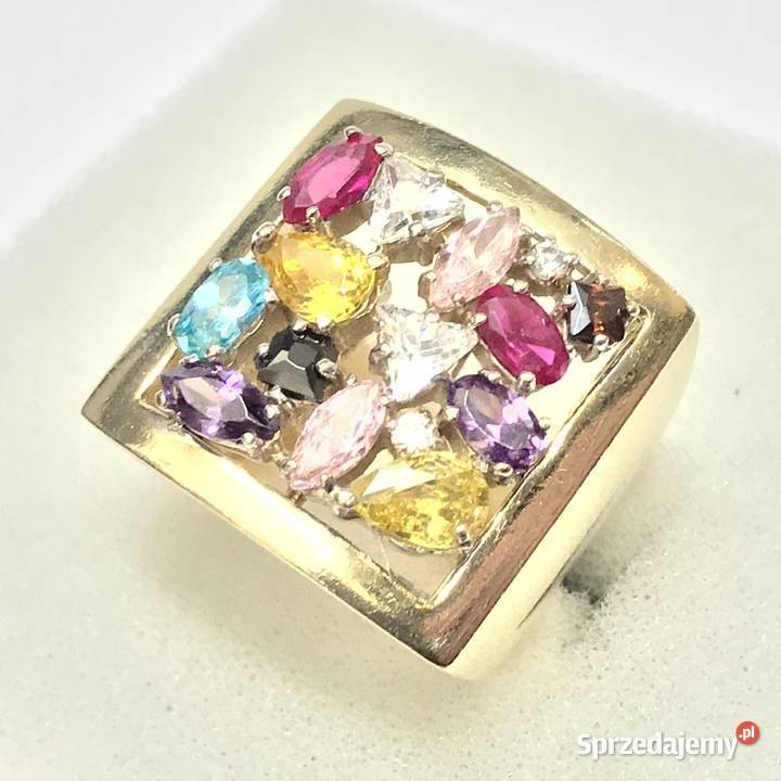 Złoty PIERŚCIONEK 585 14K bajkowy KAMIENIE cud Warszawa