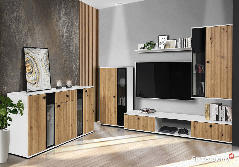 Meblościanka SL LAMELE artisan biała