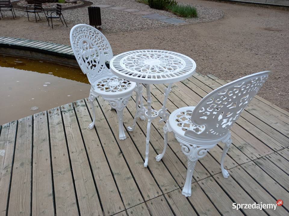 Meble żeliwne stół 56 cm +2xkrzesło + 2xpoduszka