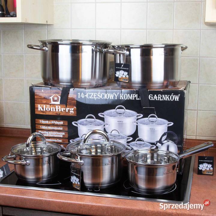 299 Zestaw dużych garnków nierdzewnych z Zabrze