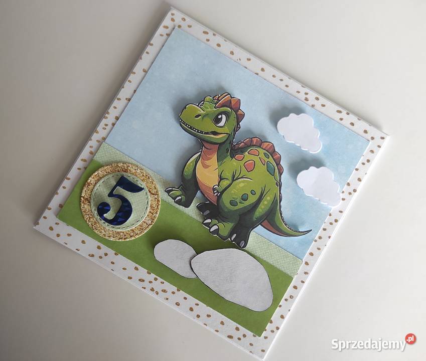 Kartka ręcznie robiona na urodziny z dinozaurem Łódź