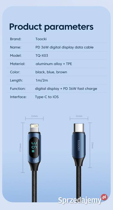 Toocki kabel USBC do iPhone PD 36W transmisja kujawsko-pomorskie Bydgoszcz