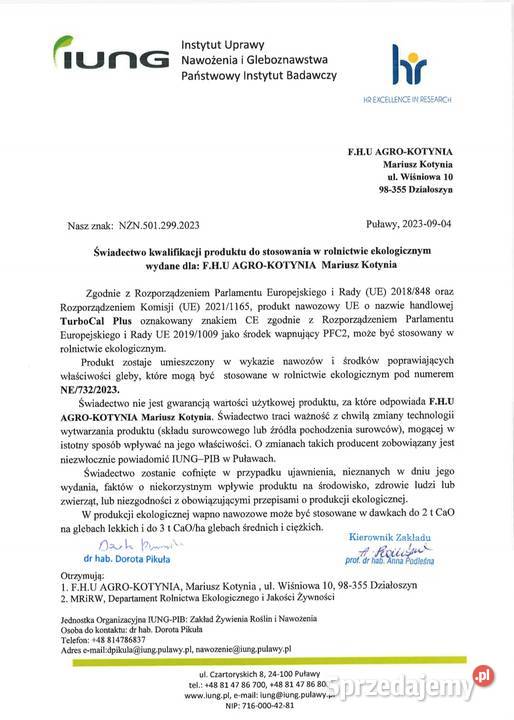 Wapno granulowane ekologiczne magnezowe Czarna Nawozy