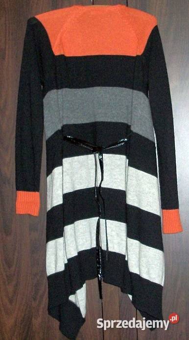 Sweter z acrylu w pasy marki Fuming r 4042 Wieleń