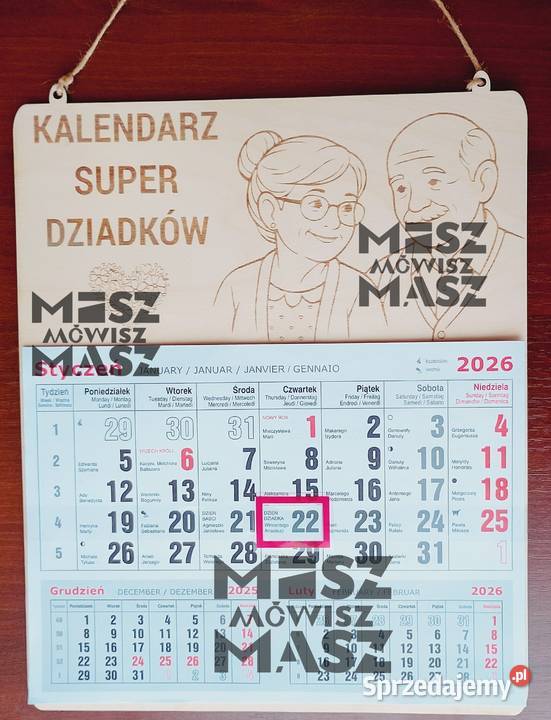 Kalendarz 2026 drewniany na każdą okazję grawer