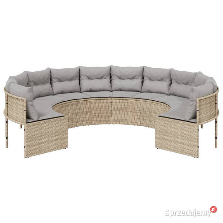 Sofa ogrodowa z poduszkami okrągła beżowy rattan Warszawa