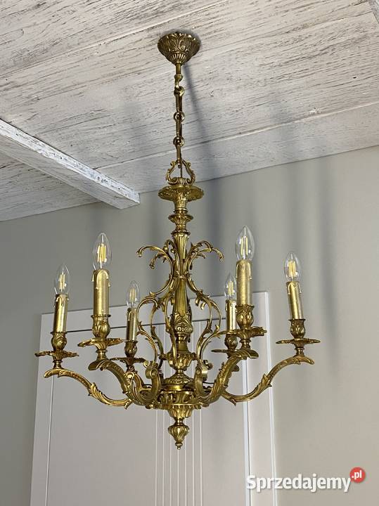 Francuski Żyrandol 40 Francja mosiądz 6ram Antyk Poznań