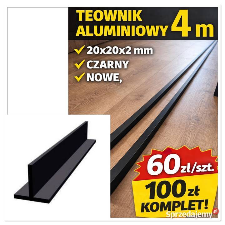 Teownik aluminiowy czarny 20x20x2 mm 4 m TANIO Lednica Górna