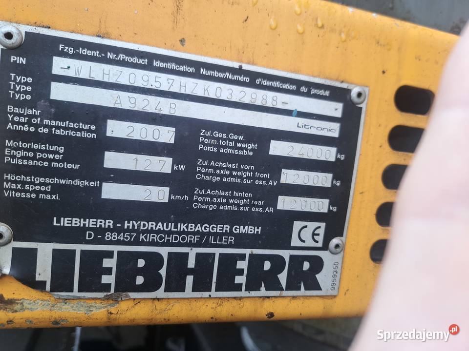 Koparka Liebherr 924 B przeładunkowa do złomu Koparki Białystok sprzedam