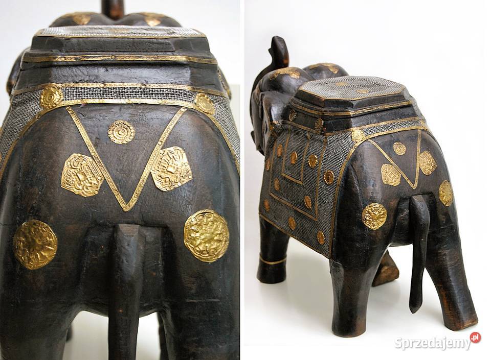 Duży słoń indyjski rzeźba drewno mango heban Lublin