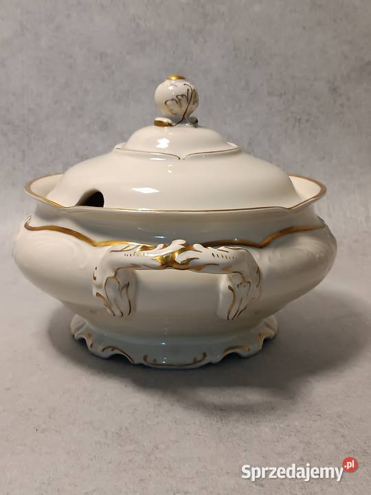 Teryna Waza KPM Krister Złoty Liść Wałbrzych Porcelana i szkło Dobrzany