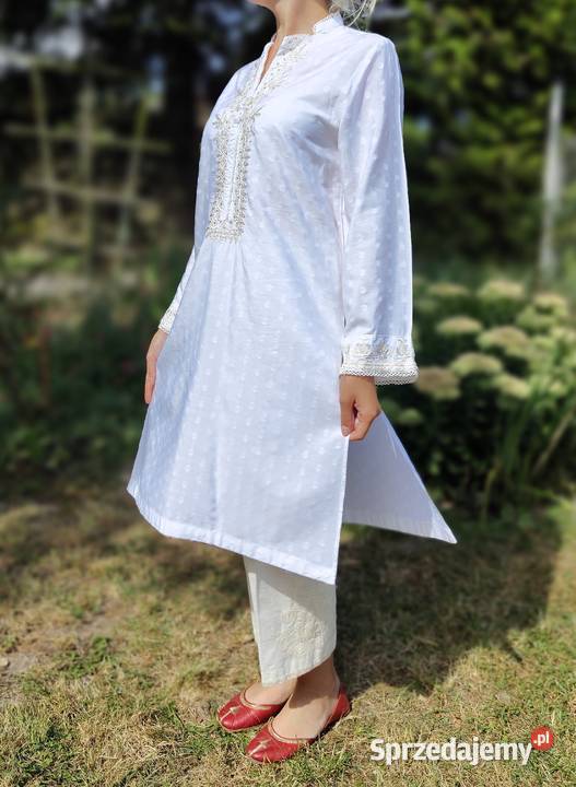 Długa biała tunika S 36 orient Indie kameez Bluzki i koszule zachodniopomorskie Szczecin