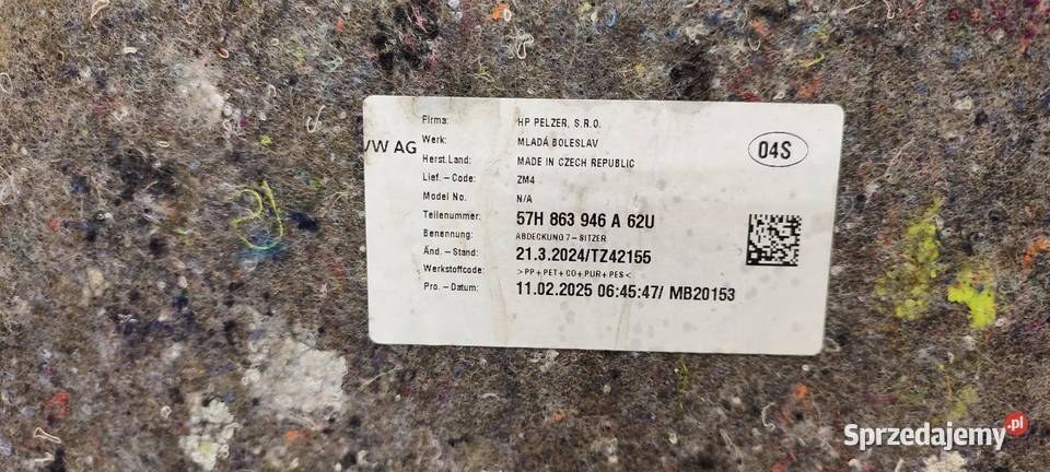 VW TAYRON WYKŁADZINA POD KANAPĘ 57H863946A Dywaniki