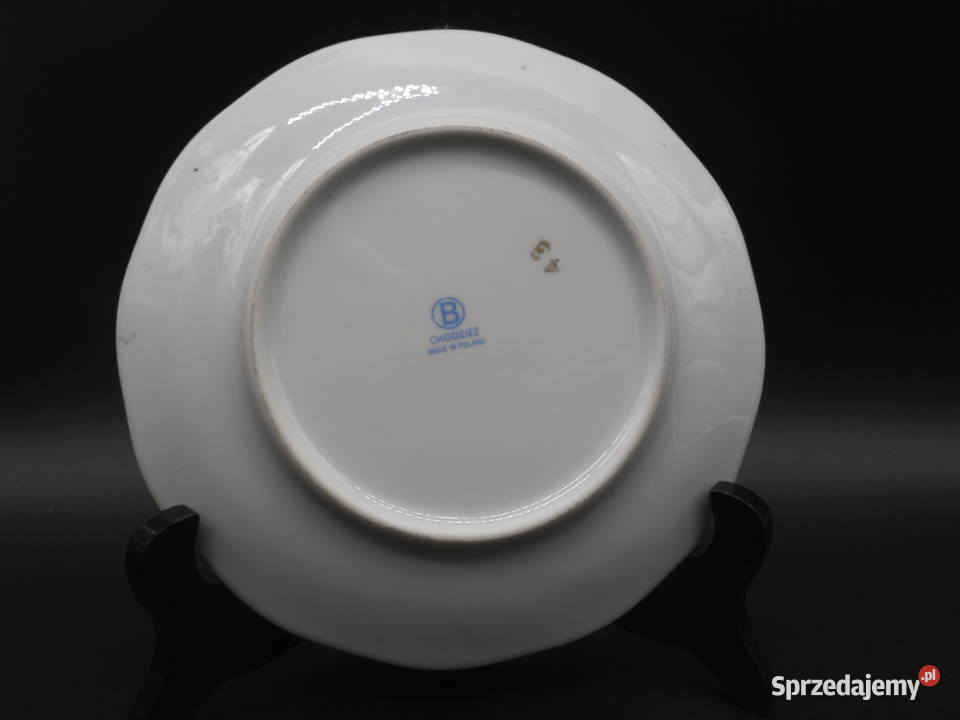 Talerz deserowy Chodzież złocony marmurek róża Raszków