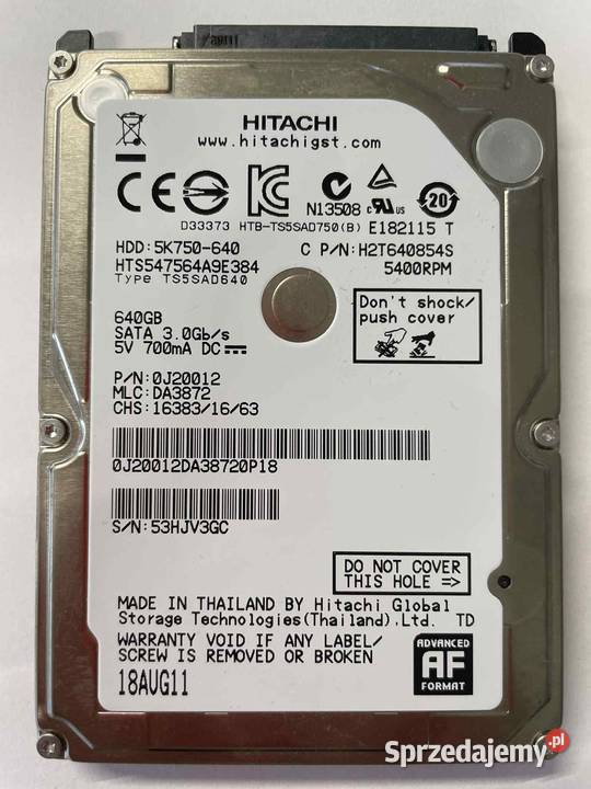 Dysk twardy 25 640GB Hitachi 5K75040 stan Biała Podlaska
