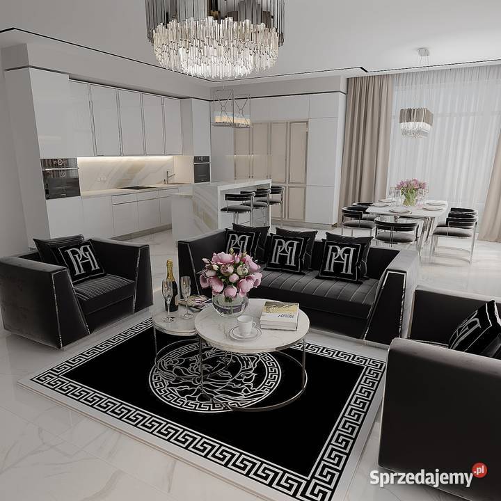 Czarna sofa glamour trzyosobowa srebrna Warszawa sprzedam