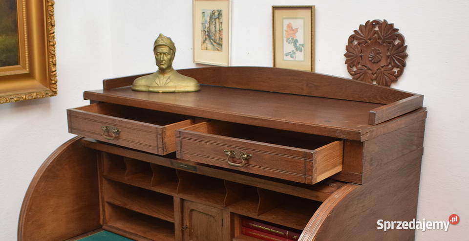 STARA DĘBOWA SEKRETERA BIURKO Z ROLETĄ