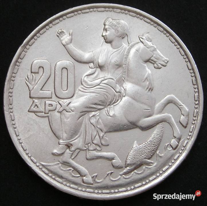 GRECJA 20 DRACHM 1960 KRÓL PAWEŁ SREBRO Łódź