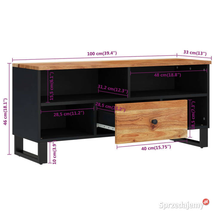 Szafka RTV 100x33x46 akacja i materiał Warszawa