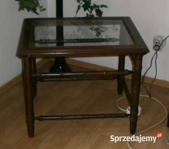2 Stoliki drewniane ze szklanymi blatami lata 60 Kraków