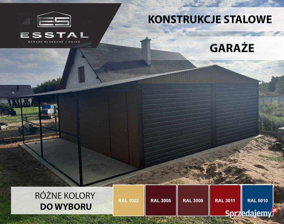 7 Garaż Blaszany Drewnopodobny z Zadaszeniem