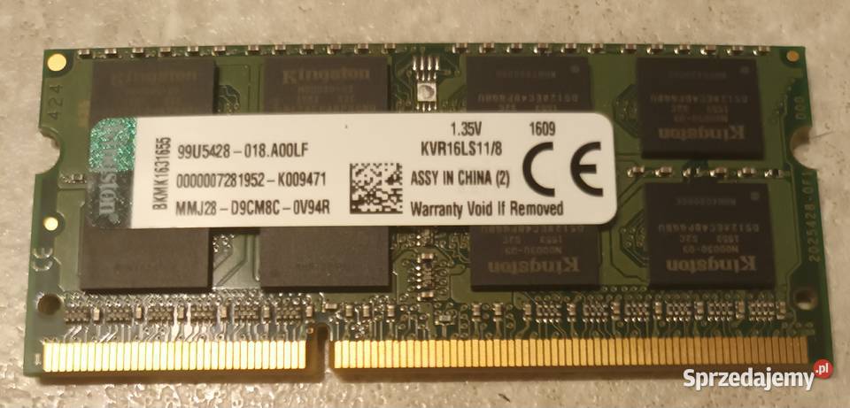 Pamięć 8GB PC3L 12800S 1600MHz Kingston Opole