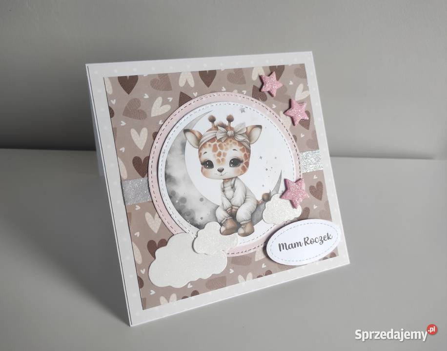 Kartka ręcznie robiona na urodziny roczek żyrafa Rękodzieło Łódź sprzedam