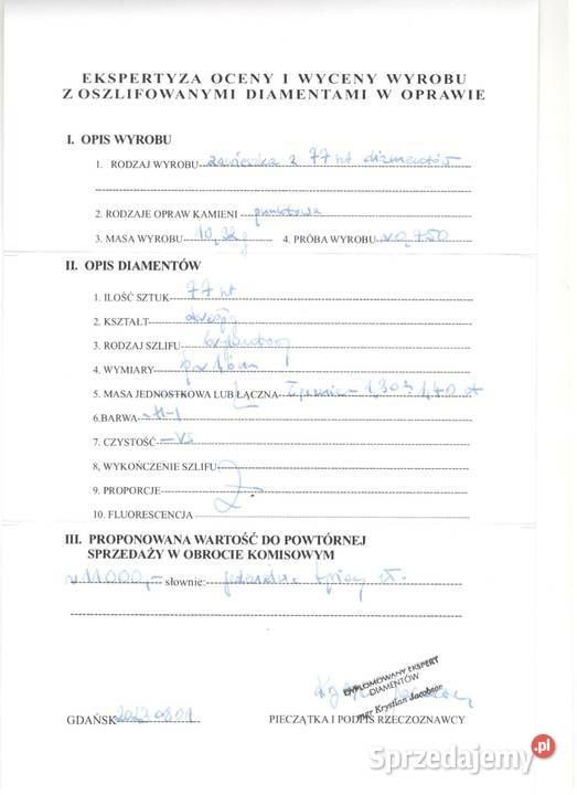 Złota Zawieszka Próby 750 1032g 77 Diamentów Elbląg