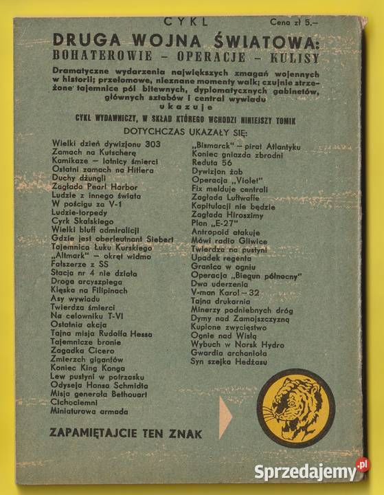 ŻÓŁTY TYGRYS DRUTY OŚWIĘCIMIA 1961 Rok wydania 1961 Pozostałe