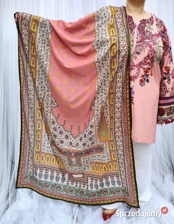 Duża chusta szal dupatta różowa bawełna kolorowy Pozostałe Szczecin