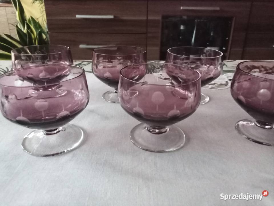 PRL kieliszki nalewka art deco fiolet szlif 6 Kieliszki i pucharki Łódź