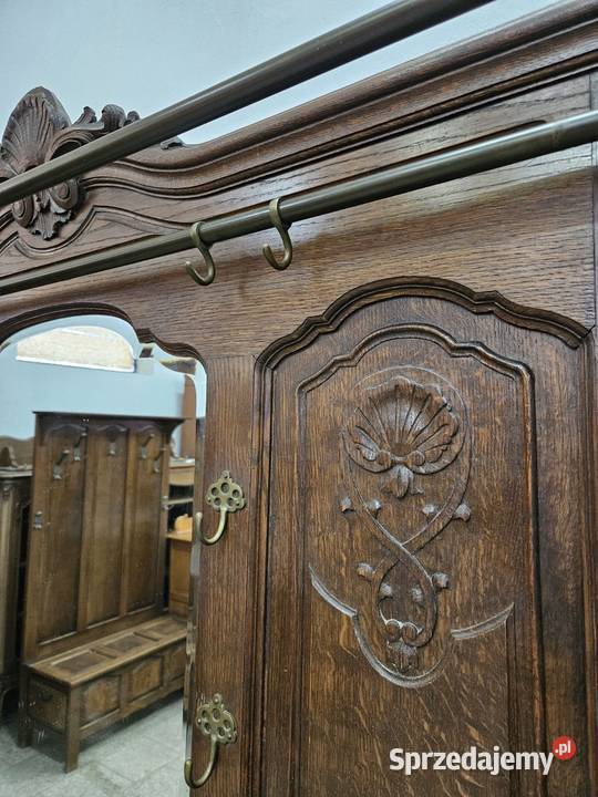 Stary dębowy wieszak garderoba ludwikowska