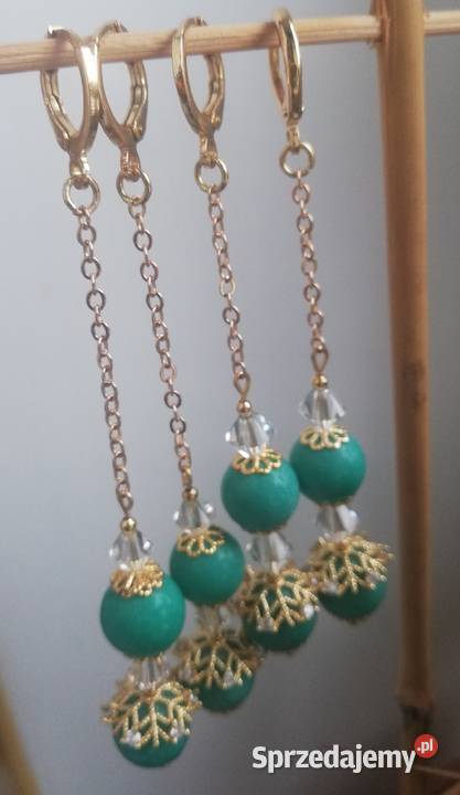 Kolczyki z zielonym jadeitem mosiądz pozłacany Poznań sprzedam