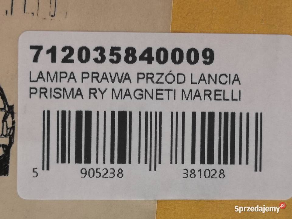 LAMPA PRAWY PRZÓD LANCIA PRISMA R86 8389 NOWA osobowe lubelskie