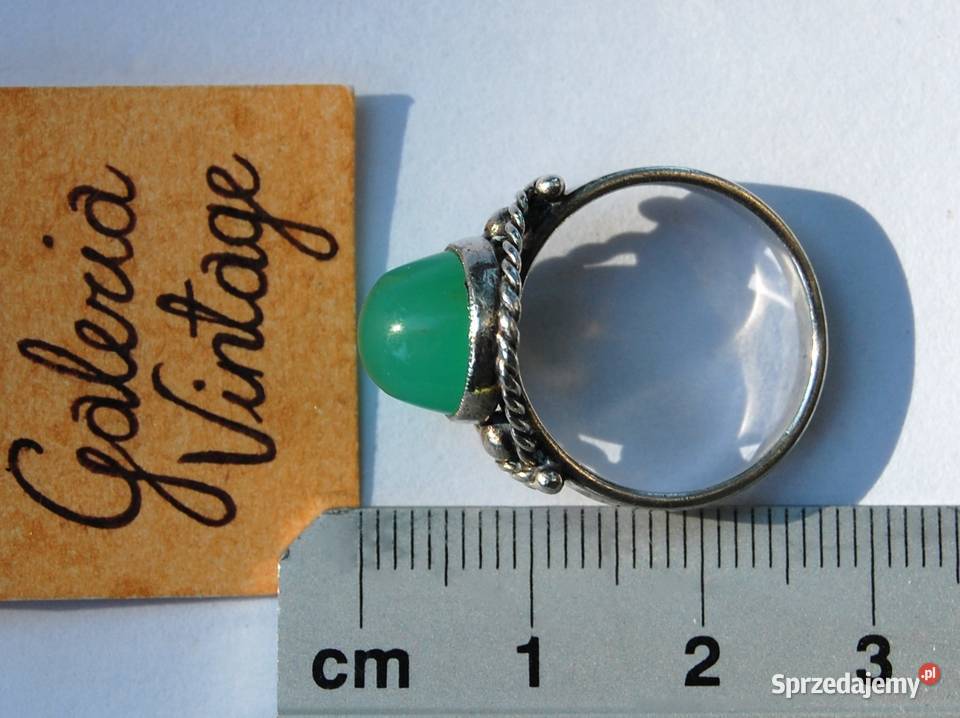 Stary pierścionek srebrny zielony chryzopraz Lublin
