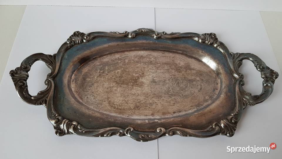 Stara metalowa sygnowana platerowana taca tacka Dąbrowa Górnicza
