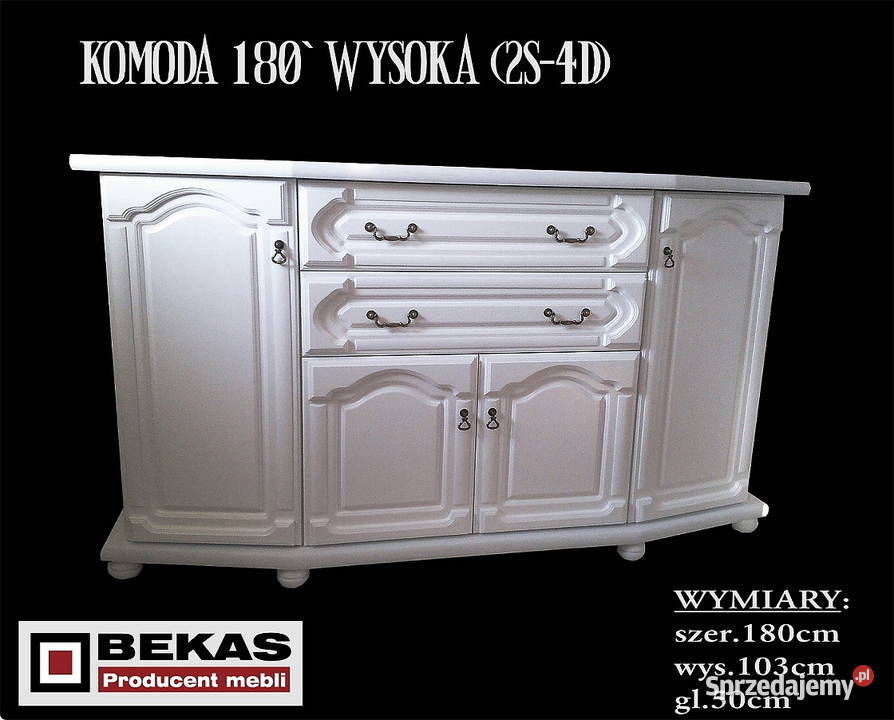 Stylowa Klasyczna Komoda 180 Wysoka Orzech 50cm Łomianki