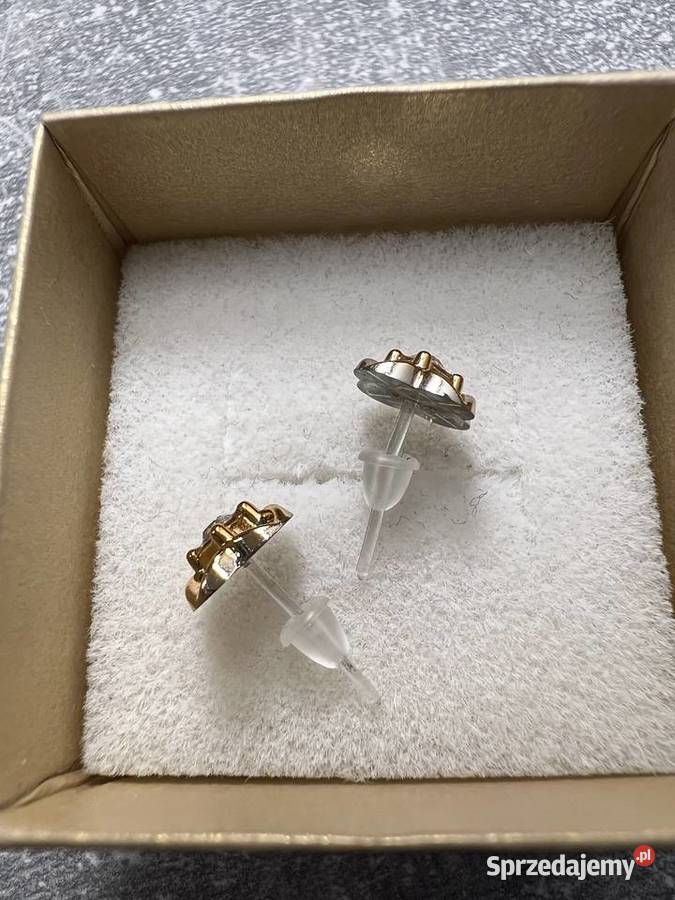 Kolczyki złote z diamentem w srebrnym kolorze