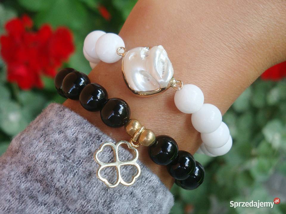 Bransoletki damskie Agat biały i Onyks czarny Kraków sprzedam