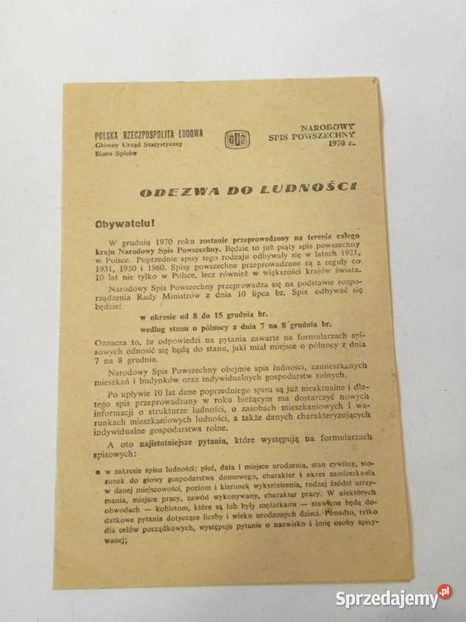 Kolekcjonerski dokument Odezwa do ludności 1970 Legnica