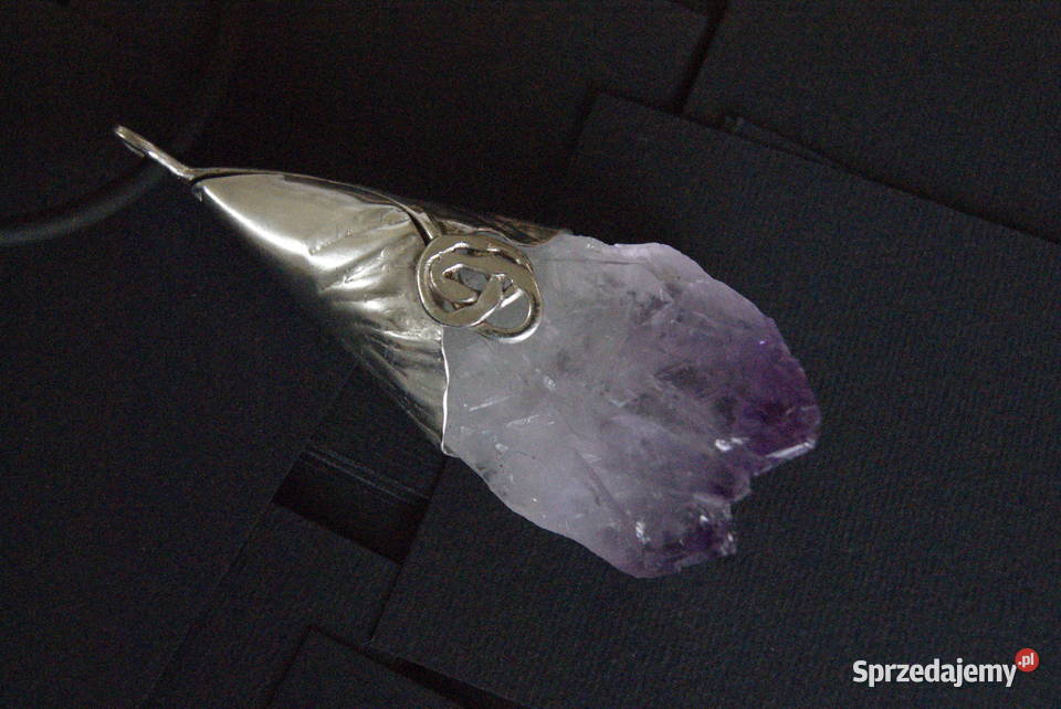 Duży wisior z naturalnym ametystem srebro 999 łódzkie Łódź