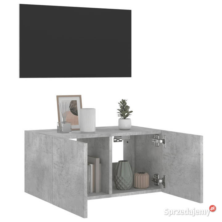 Ścienna szafka TV z LED szarość betonu 60x35x31 Warszawa