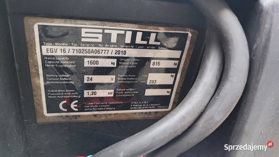 Wózek paletowy elektryczny Still EGV 16 Narzędzia hydrauliczne Sucha Beskidzka