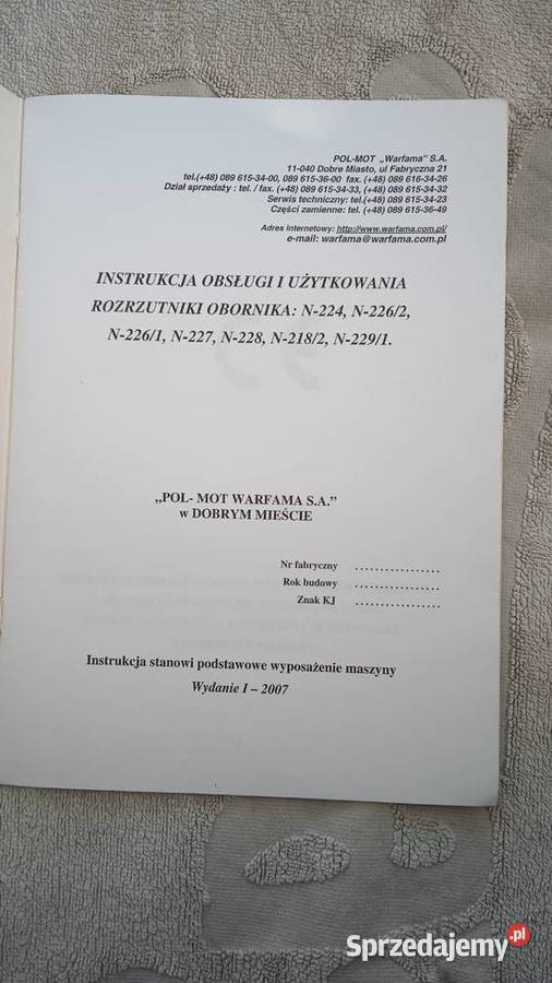 Instrukcja rozrzutnik N 226 1 N 227 N 228 N 218 Pozostałe Lublin